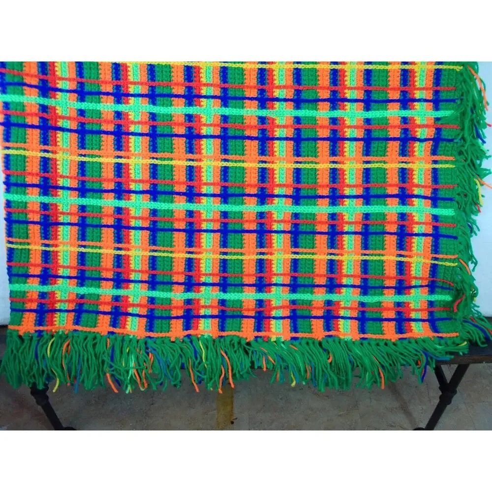 Crochet Knitted Throw‎ Blanket Handmade Granny Multicolour Boho 60 X 48”
